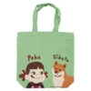Fujiya Peko-chan & Shibata Shiba Inu Green Canvas Tote Bag [A4 size]