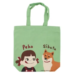 Fujiya Peko-chan & Shibata Shiba Inu Green Canvas Tote Bag [A4 size]