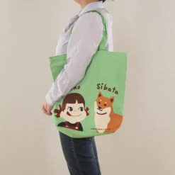 Fujiya Peko-chan & Shibata Shiba Inu Green Canvas Tote Bag [A4 size]