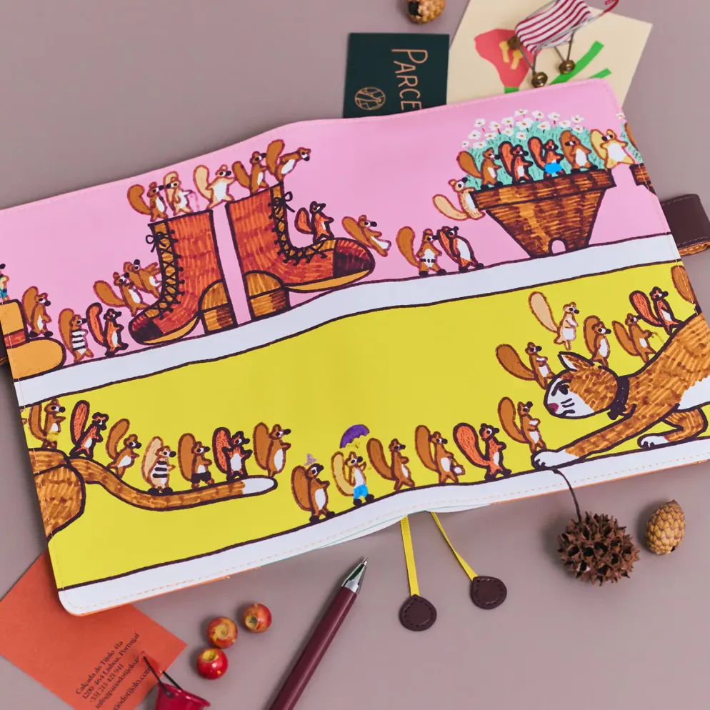 Hobonichi 2026 A5 Cousin Cover: 100%ORANGE - Where’s the Squirrel Going