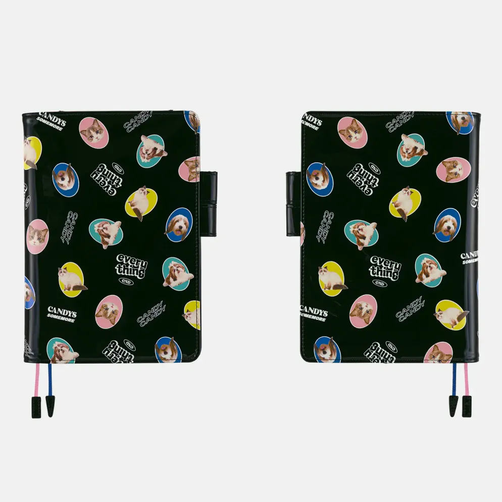 Hobonichi 2026 A5 Cousin Cover: Candy Stripper - Random Dog & Cat (Black)
