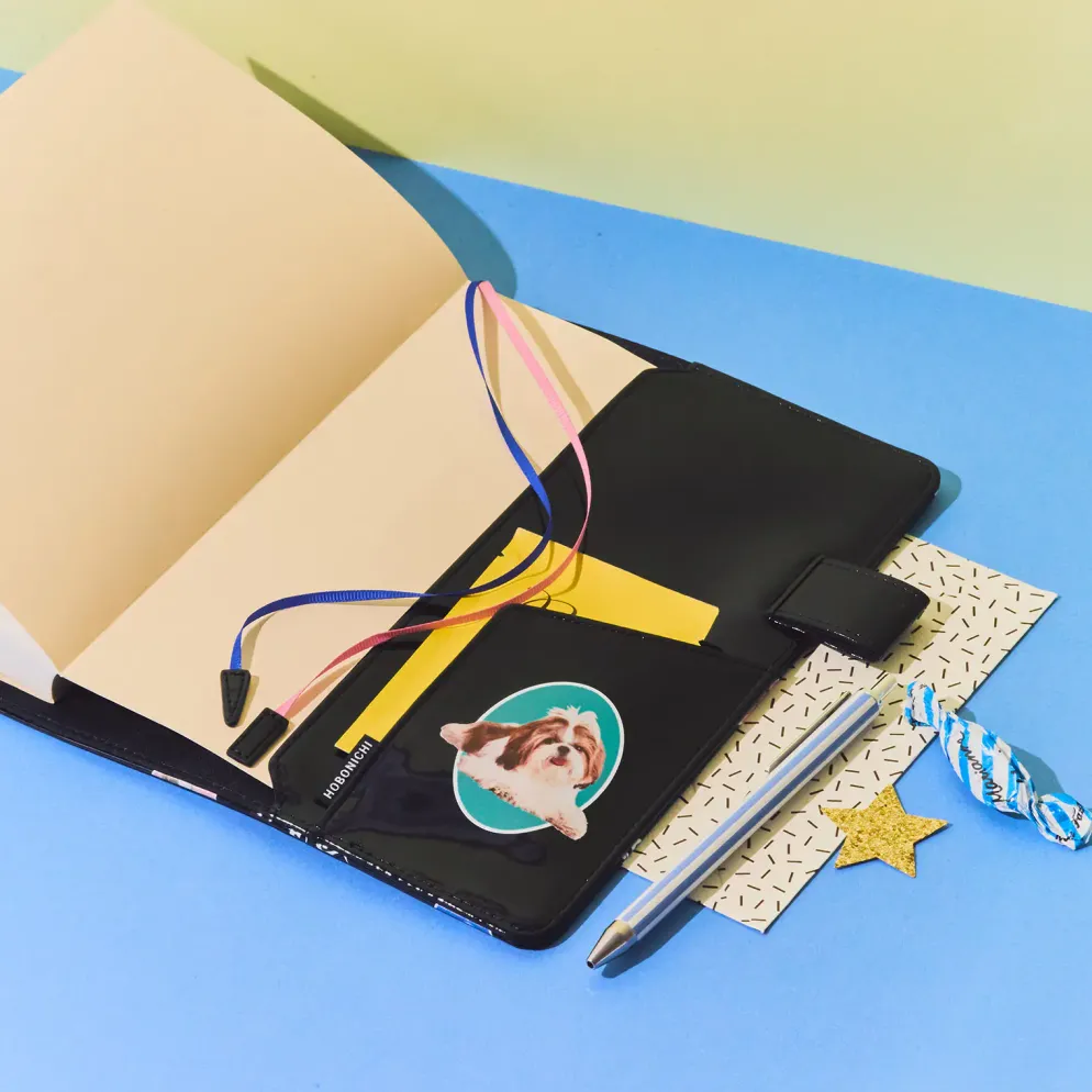 Hobonichi 2026 A5 Cousin Cover: Candy Stripper - Random Dog & Cat (Black)