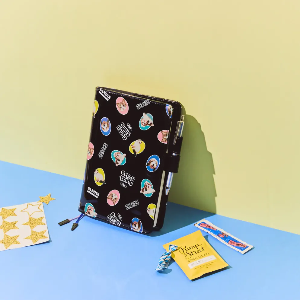 Hobonichi 2026 A5 Cousin Cover: Candy Stripper - Random Dog & Cat (Black)