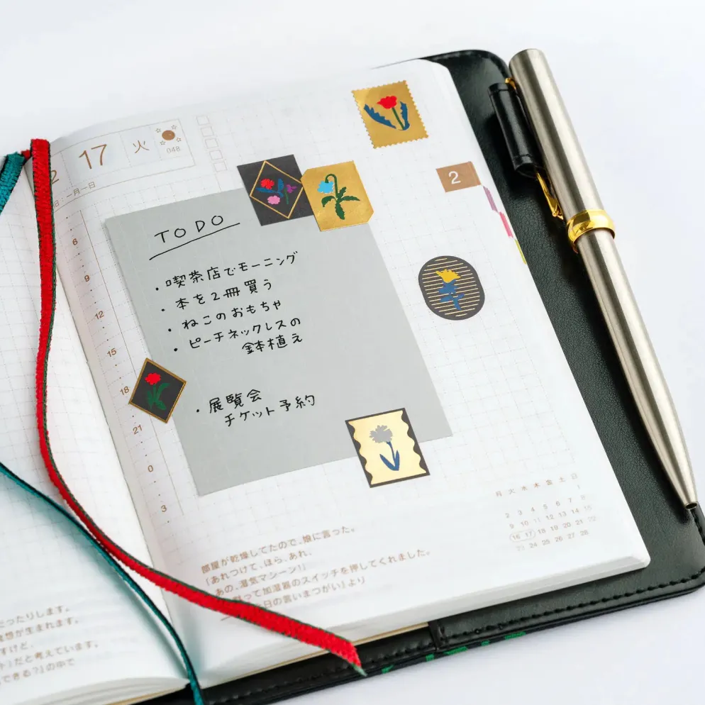 Hobonichi 2027 Accessories: Yoshie Watanabe - Foil-Stamped Stickers (Petit Bloom)