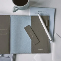 Hobonichi 2026 A6 Planner Cover: Leather - Taut (Gray & Light Blue)
