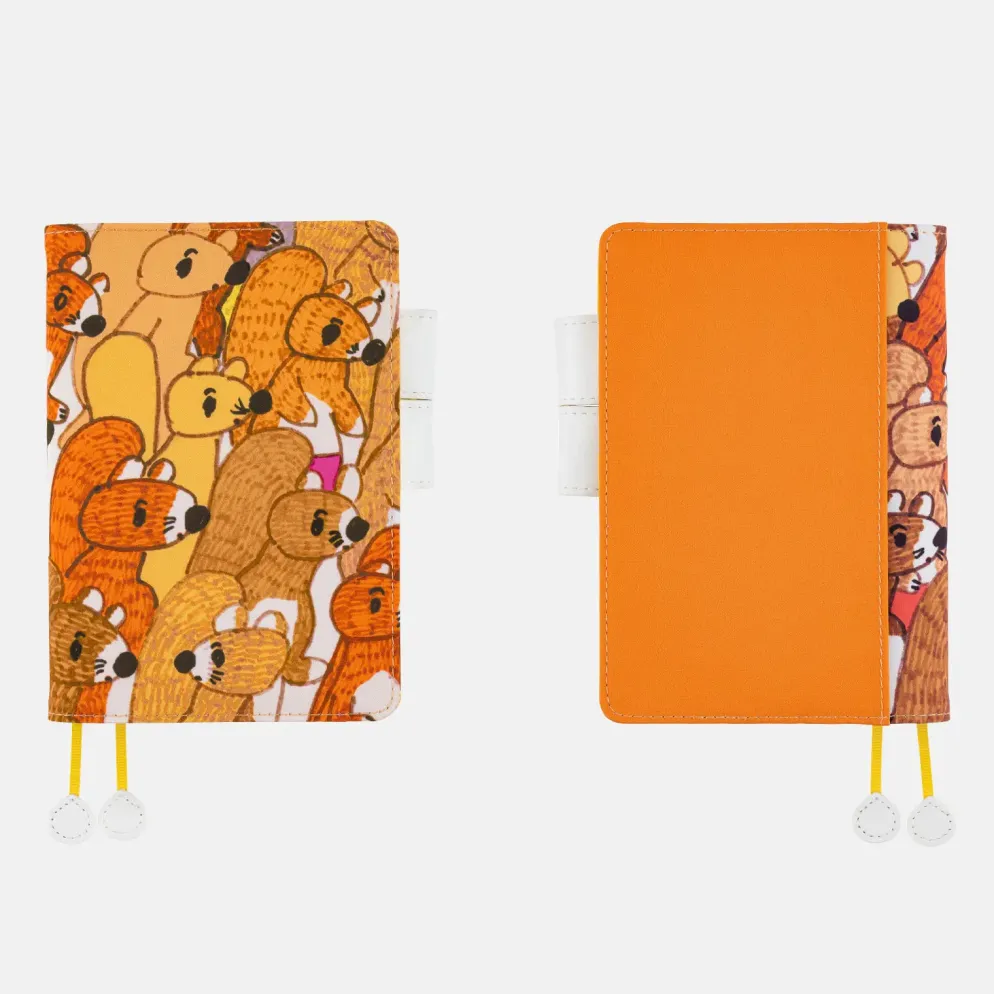 Hobonichi 2026 A6 Planner Cover: 100%ORANGE - Squirrel Squadron