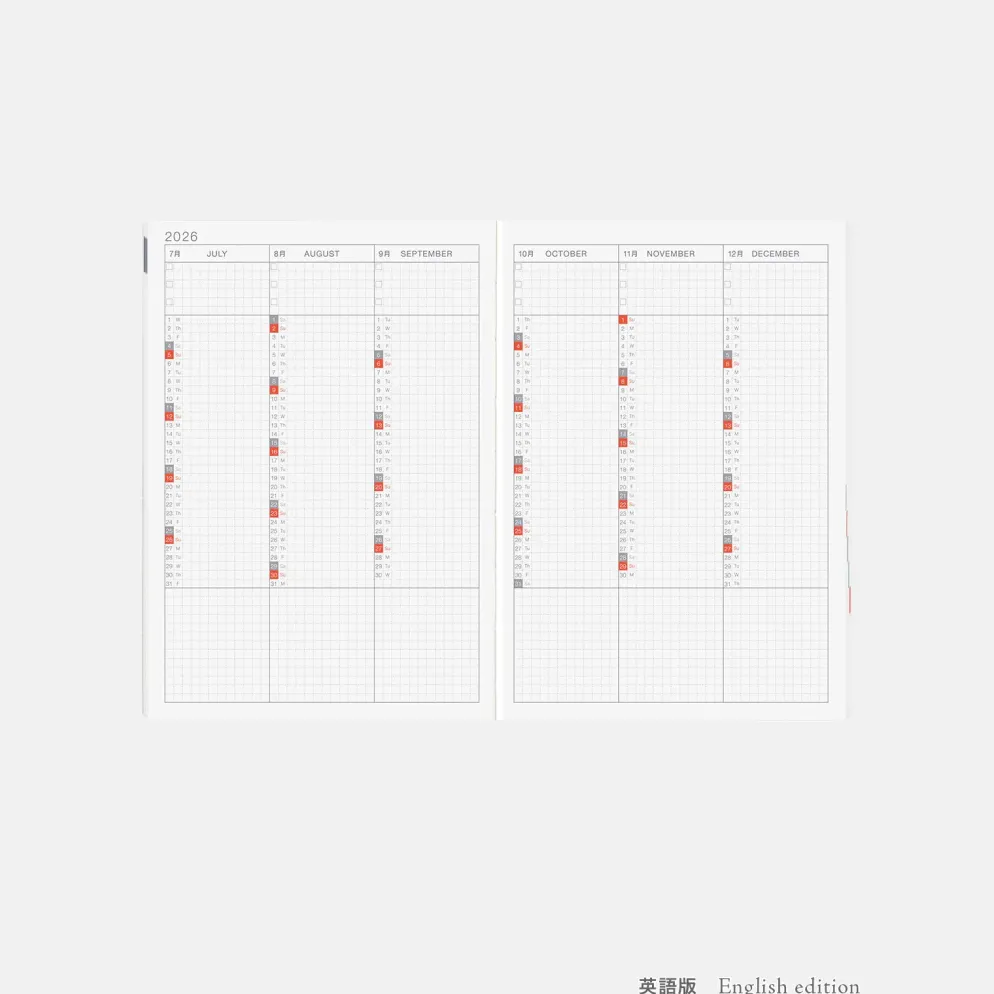 Hobonichi HON A5 2026 Planner: Paper Series - Black Gingham