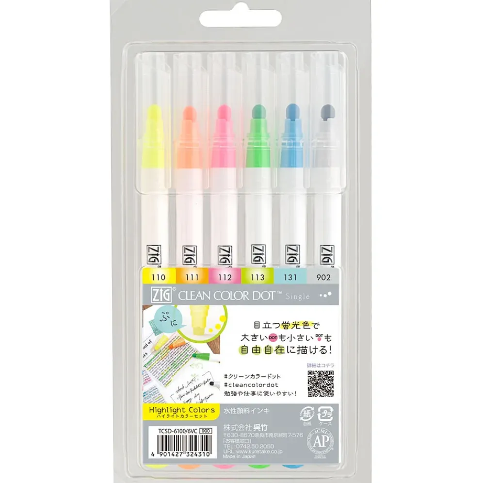 Kuretake ZIG Clean Color Dot 6 Colour Set