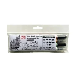 Kuretake ZIG Twin Black Marker Assortment Set - 4 Dual-Tip Pens