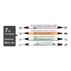Kuretake ZIG Twin Black Marker Assortment Set - 4 Dual-Tip Pens