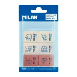 MILAN 445 Animal Design Erasers – Soft Rectangular Rubber (Pack of 6)
