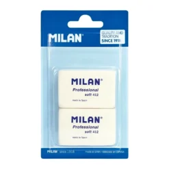 MILAN Professional Soft 412 Erasers – White Synthetic Rubber (Pack of 2)