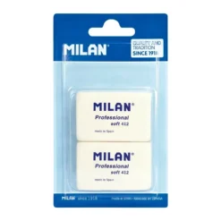 MILAN Professional Soft 412 Erasers – White Synthetic Rubber (Pack of 2)