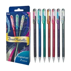 Pentel Dual Metallic Ballpoint Pen Set – 7 Colours Glitter Ink