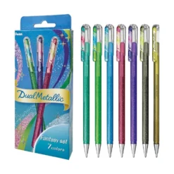 Pentel Dual Metallic Ballpoint Pen Set – 7 Colours Glitter Ink