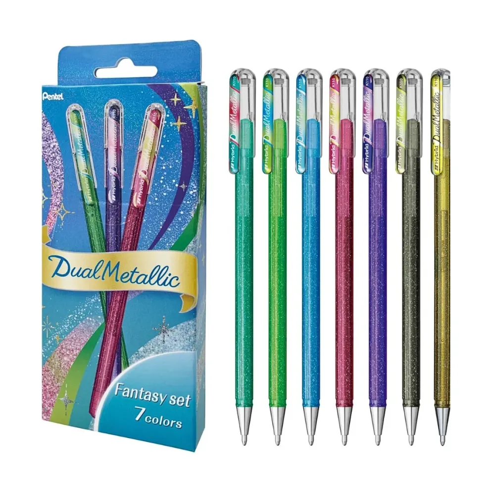 Pentel Dual Metallic Ballpoint Pen Set – 7 Colours Glitter Ink