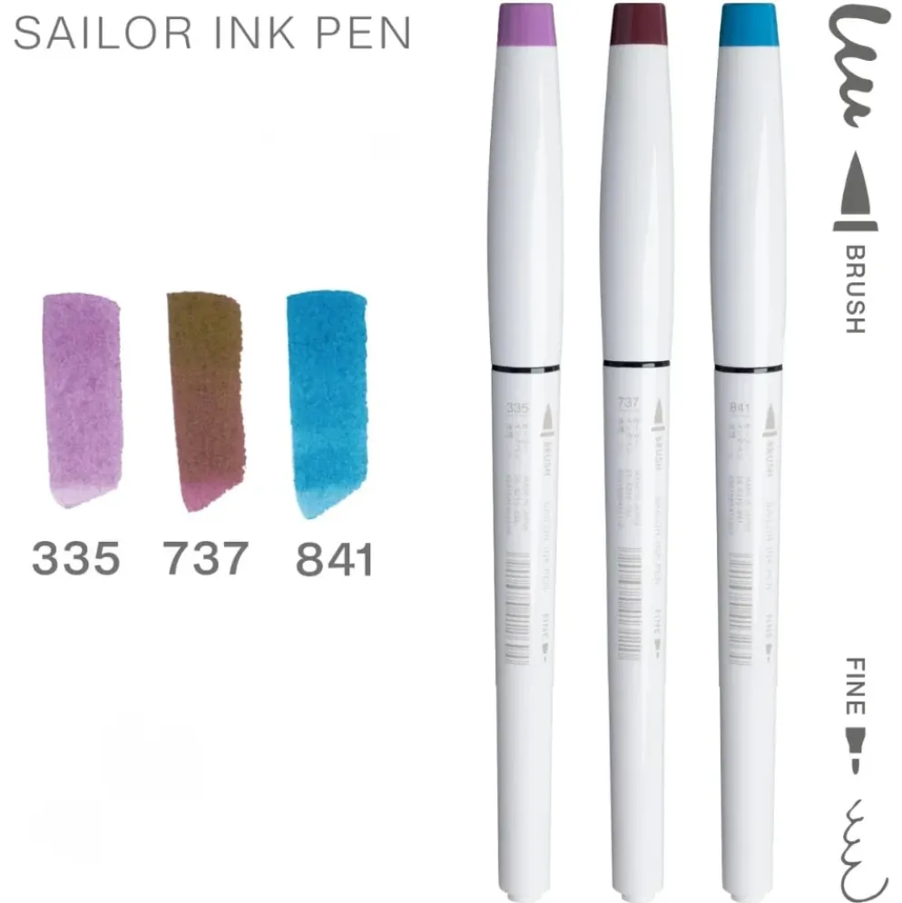 Sailor Watercolour Dual Tip Ink Pens — set of 3