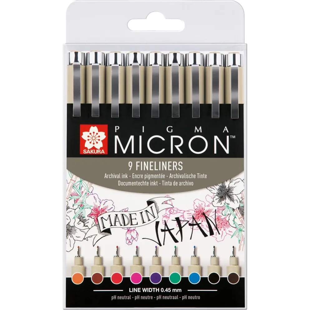 SAKURA Pigma Micron 05 Wallet, Set of 9 - Colours