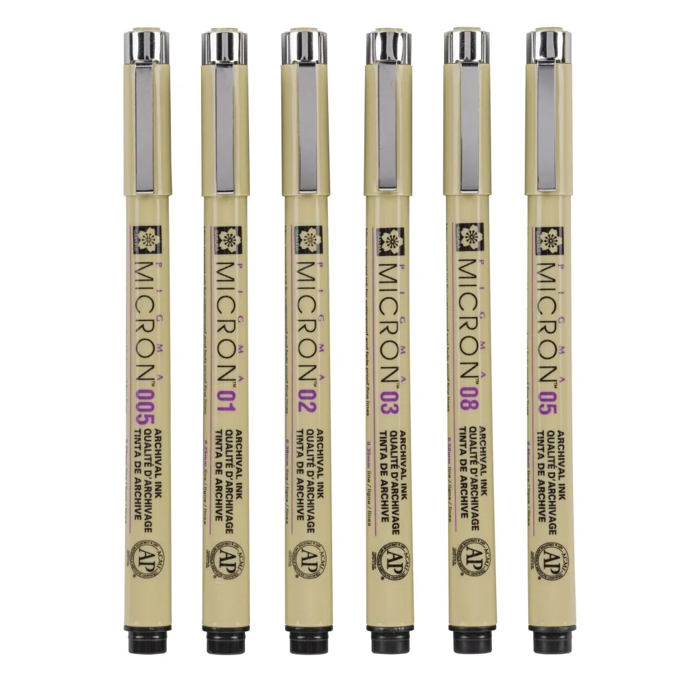 Sakura Pigma Micron Wallet 6 Fineliners, Black