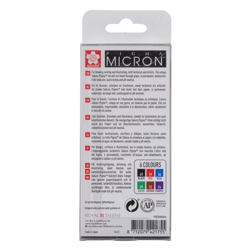 Sakura Pigma Micron 05 Wallet of 6 - Basic Colours