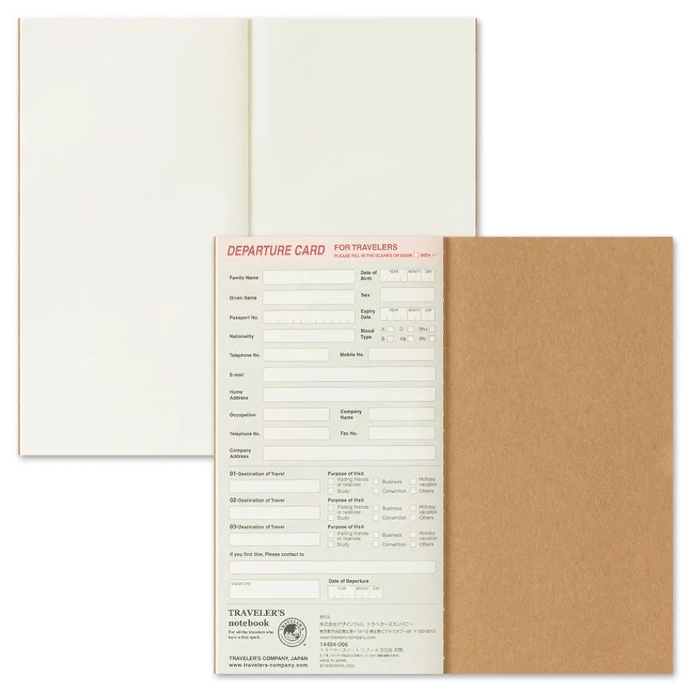 Traveler's Notebook 2026 Monthly Diary Refill – Regular Size