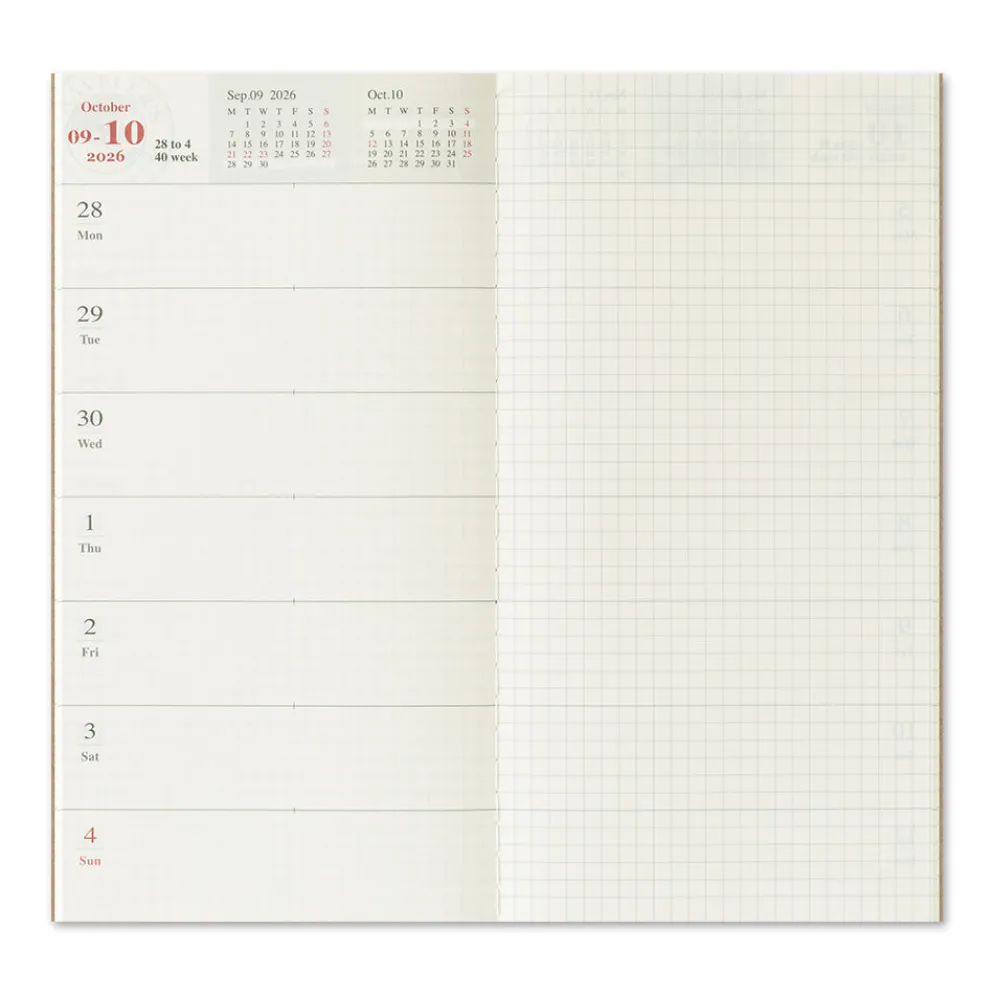 Traveler’s Notebook 2026 Second Half Weekly Memo Diary – (July to Dec.) Refill