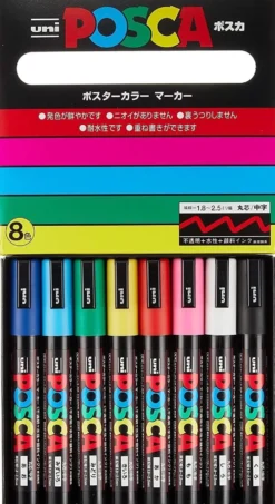 Uni POSCA PC-5M 8 Marker Set – Bold Colour, Brilliant Control, Endless Possibility