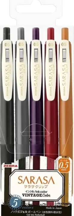 Zebra Sarasa Ballpoint Pen - Vintage Colours, Set of 5